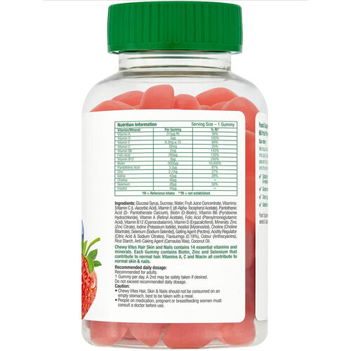 Chewy Vites Adult Hair Skin & Nails - High-Strength Biotin 5000mcg Blueberry & Raspberry Flavour - 60 Gummies