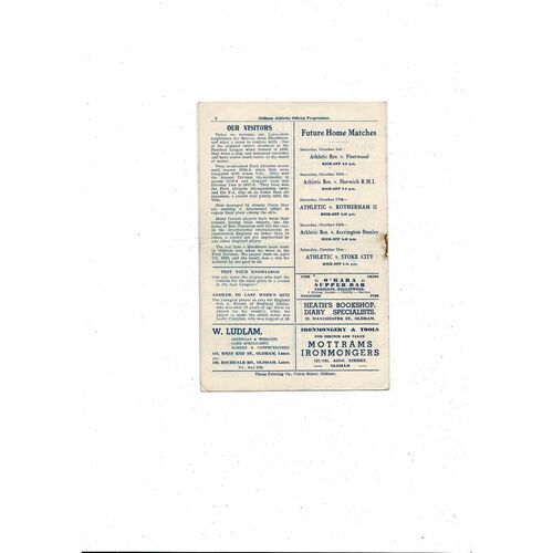 1953/54 Oldham Athletic v Blackburn Rovers Football Programme