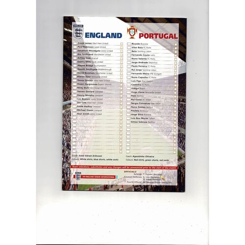 2002 England v Portugal Football Programme