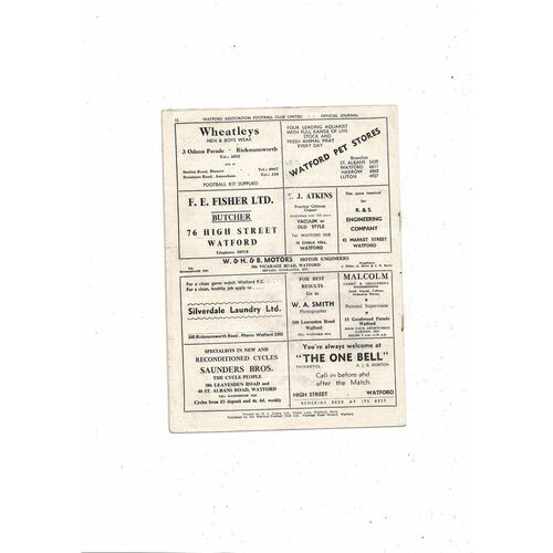 1953/54 Watford v Southampton Football Programme