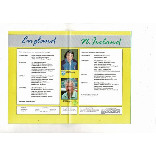 1986 England v Northern Ireland Football Programme