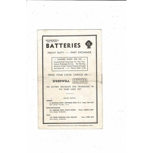 1956/57 Brentford v Reading Football Programme