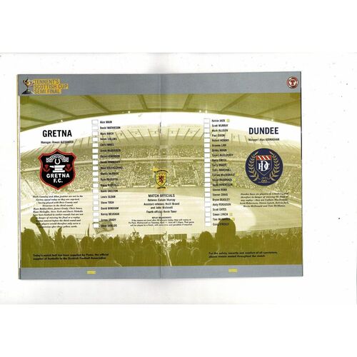 2006 Gretna v Dundee Scottish Cup Semi Final Football Programme