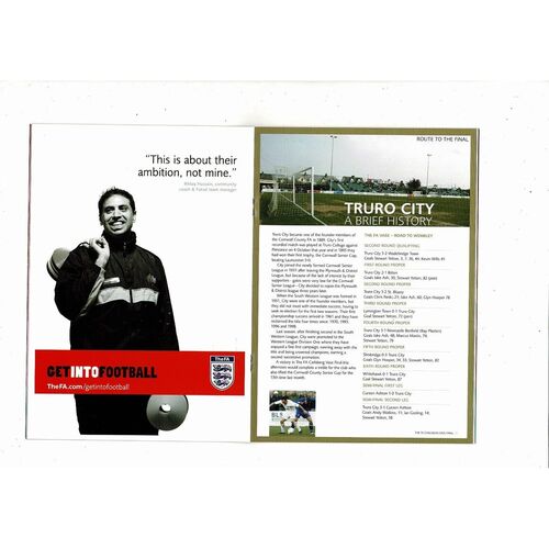 2007 AFC Totton v Truro City FA Vase Final Programme, Ticket, Team sheet etc