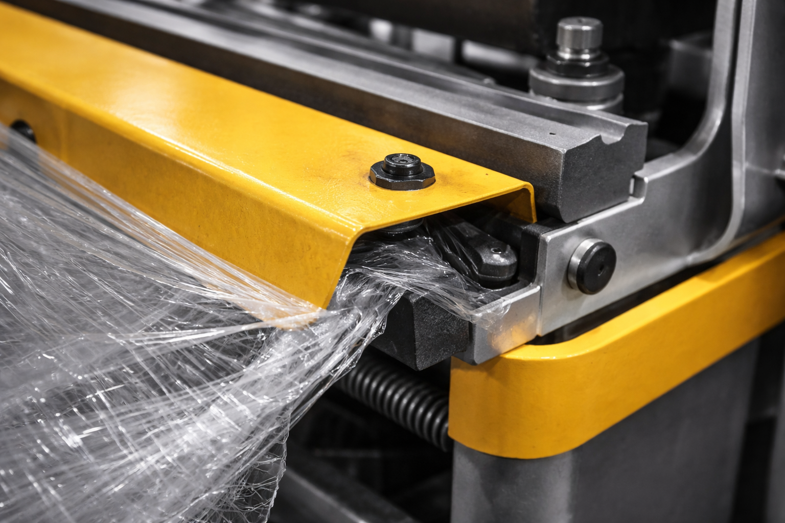 Damaged or misaligned guard/safety switch on a pallet wrapper