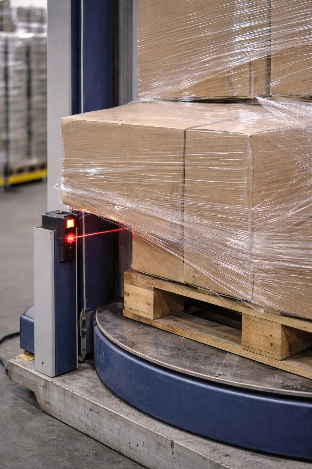 Pallet load overhang interfering with safety beam or sensor zone