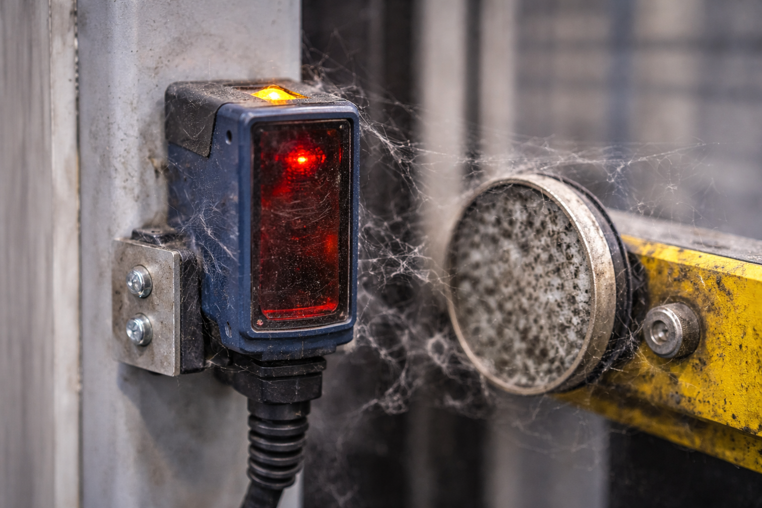 Dirty or misaligned photo-eye sensor on a pallet wrapper