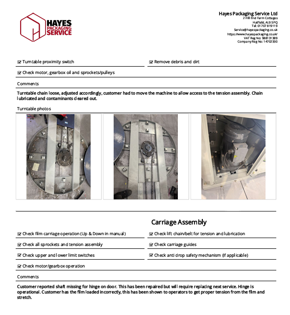 Pallet wrapper service report page 1