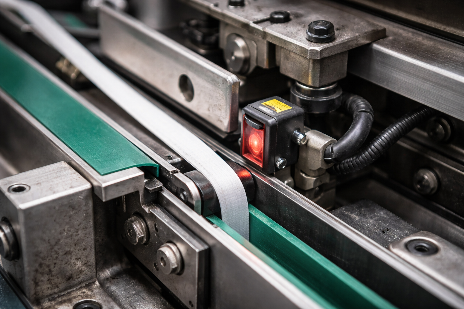 Strap length or position sensor misreading inside a strapping machine