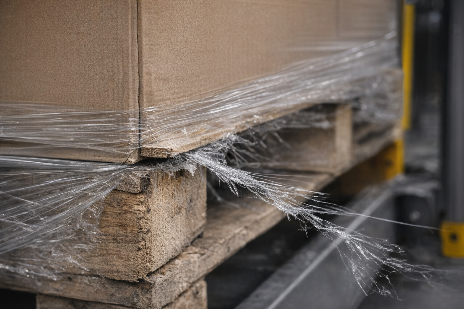 Pallet load overhang snagging stretch film during wrapping