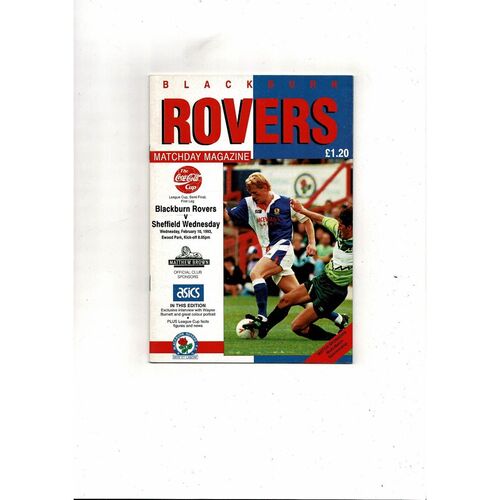 1992/93 Blackburn Rovers v Sheffield Wednesday League Cup Semi Final Football Programme