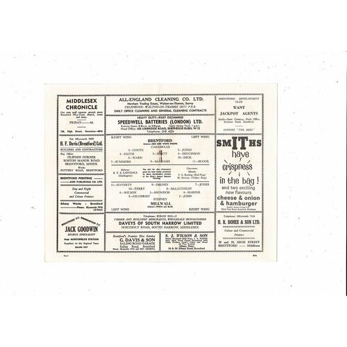 1963/64 Brentford v Millwall Football Programme