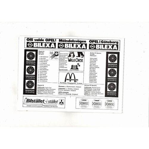 Orgryte v Dynamo Berlin European Cup Football Programme 1986/87