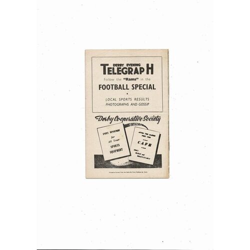 1956/57 Derby County v Oldham Athletic Football Programme