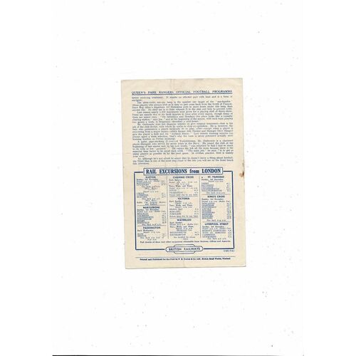 1950/51 Queens Park Rangers v Doncaster Rovers Football Programme