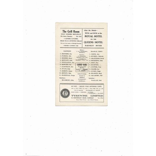 1967/68 Barnsley v Halifax Town Football Programme