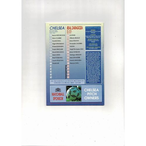 1994/95 Chelsea v Real Zaragoza European Cup Winners Cup Semi Final Programme