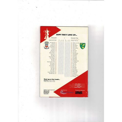 Tamworth v Norwich City FA Cup Football Programme 2006/07