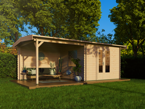 3.0mtr x 3.0mtr + 3.0mtr Veranda Apex Log Cabin Style building