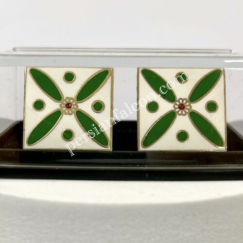 Cufflinks. The Persian Cross. Green on White with 1 Central Red Stone.
