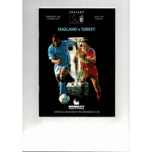1991 England v Turkey Football Programme
