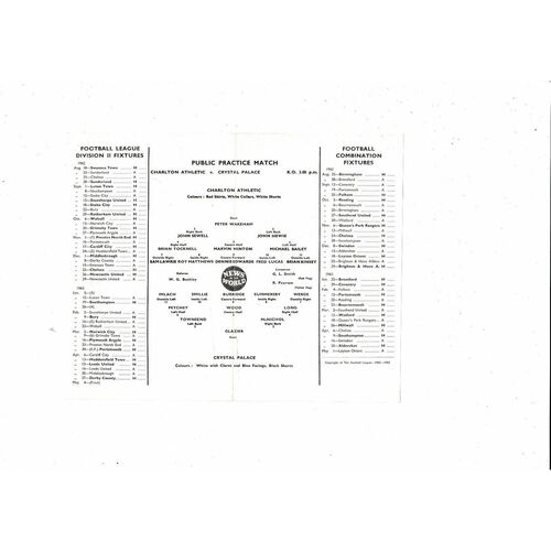 Charlton Athletic v Crystal Palace Friendly Football Programme 1962/63