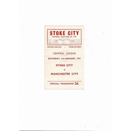Stoke City v Manchester City Central League Football Programme 1970/71