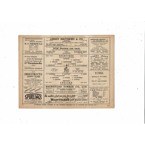 1949/50 Brentford v Chelsea FA Cup Football Programme