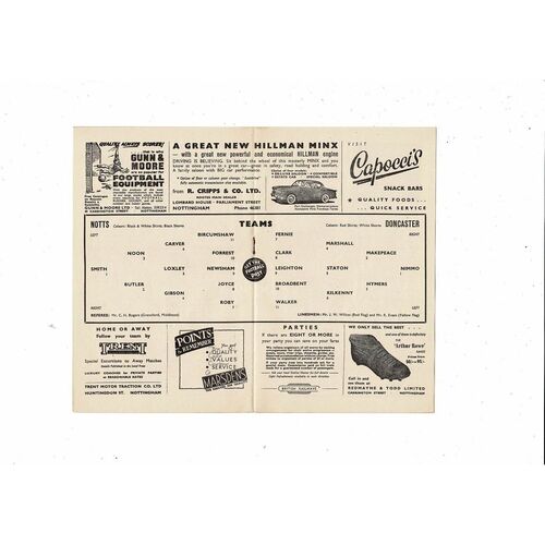 1959/60 Notts County v Doncaster Rovers Football Programme