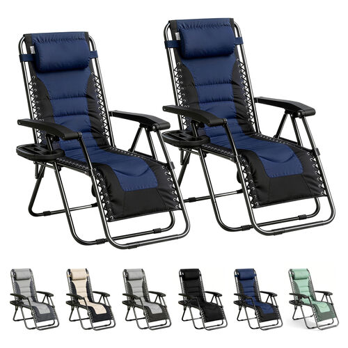 mcc direct Zero Gravity Chair Set of 2 – Padded Oxford Fabric Reclining & Folding Outdoor Garden Chairs with Cup Holder and Headrest Pillow –  OXFORD