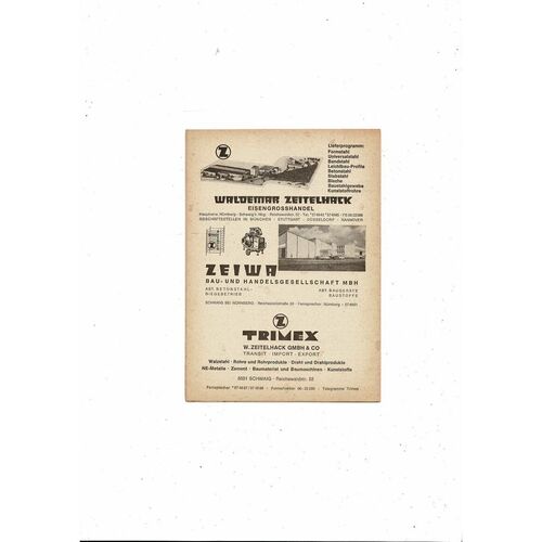 Nurnberg v Manchester United Friendly Football Programme 1965/66