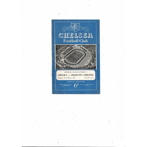 1952/53 Chelsea v Charlton Athletic Football Programme
