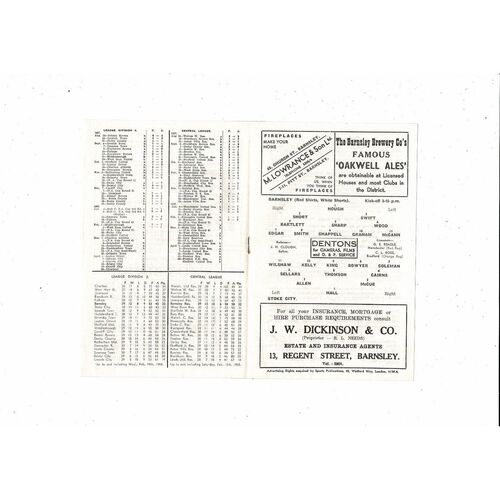 1957/58 Barnsley v Stoke City Football Programme