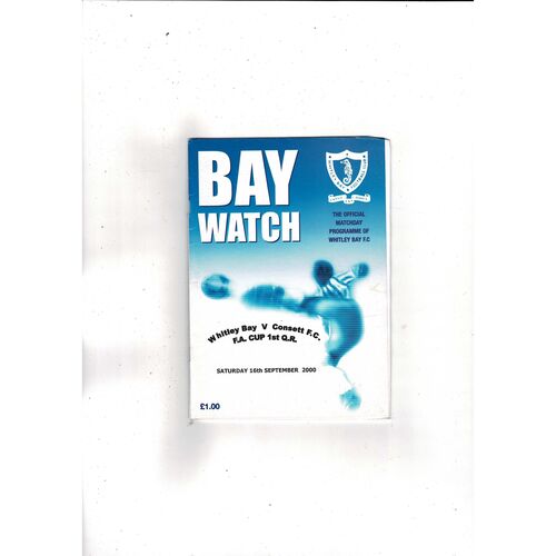 Whitley Bay v Consett FA Cup Football Programme 2000/01