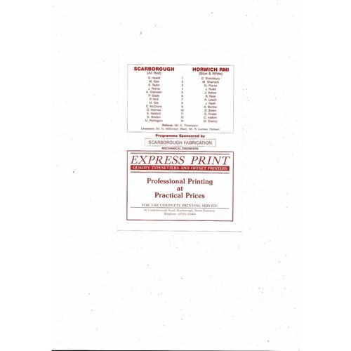 Scarborough v Horwich RMI FA Youth Cup Football Programme 1989/90