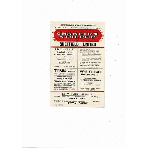 1957/58 Charlton Athletic v Sheffield United Football Programme