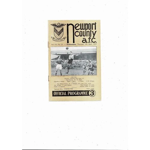 1956/57 Newport County v Southampton Football Programme