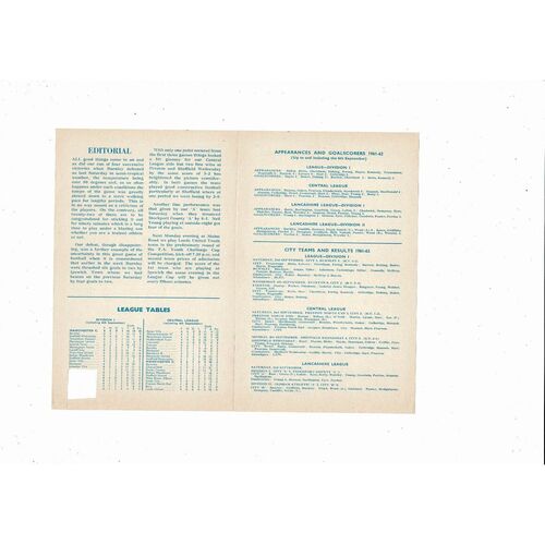 Manchester City v Chesterfield Central League Football Programme 1961/62