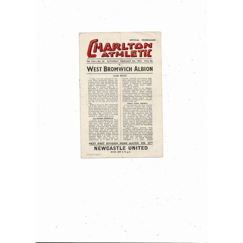 1953/54 Charlton Athletic v West Bromwich Albion Football Programme