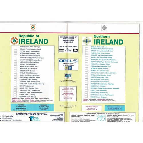 1989 Republic of Ireland v Northern Ireland Football Programme