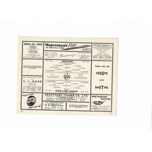 1955/56 Brentford v Queens Park Rangers Football Programme