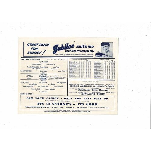 1959/60 Sheffield Wednesday v Leeds United Football Programme