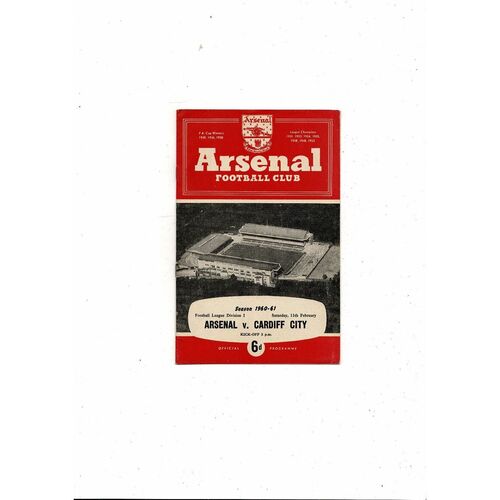 1960/61 Arsenal v Cardiff City Football Programme