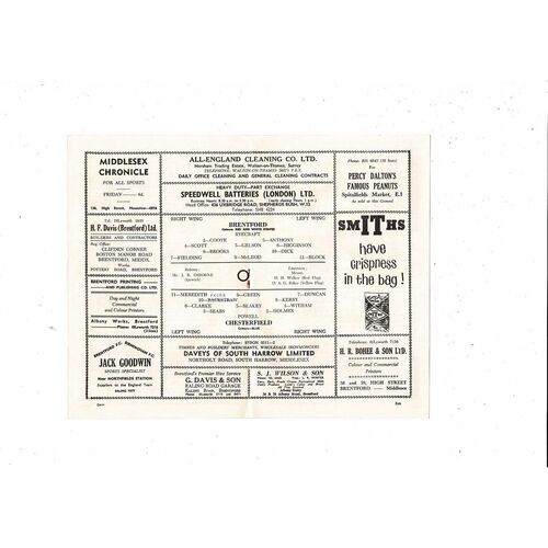 1962/63 Brentford v Chesterfield Football Programme