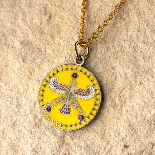 Round Pendant. The Persian Falcon. Deep Yellow with 3 White Stones.