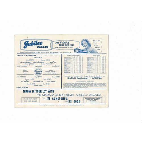 1957/58 Sheffield Wednesday v Leeds United Football Programme