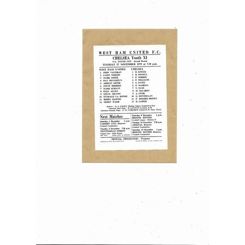 West Ham United v Chelsea FA Youth Cup Football Programme 1979/80