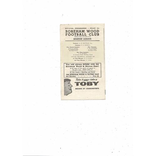 Spartan League v Isthmian League Friendly Programme 1963/64 @ Boreham Wood
