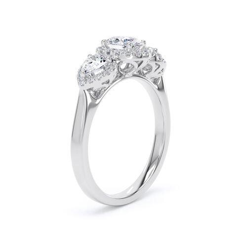 Oval and pear halo trilogy ring