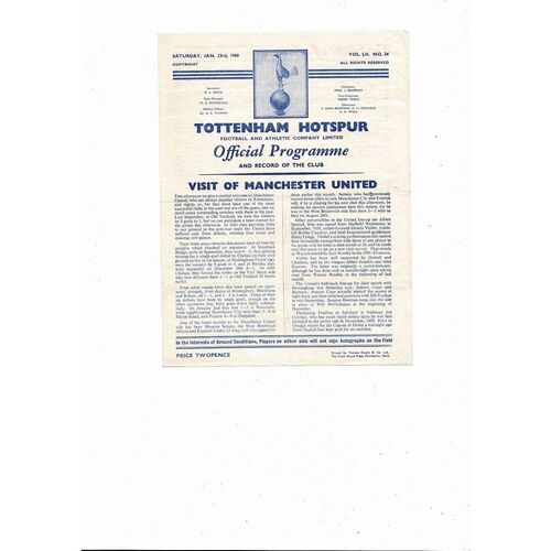 1959/60 Tottenham Hotspur v Manchester United Football Programme